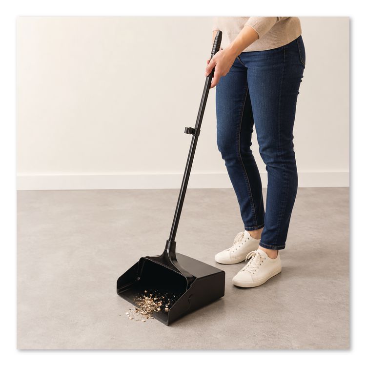 Lobby Dust Pan, 11.75 x 37, 34" Handle, Plastic/Aluminum, Black