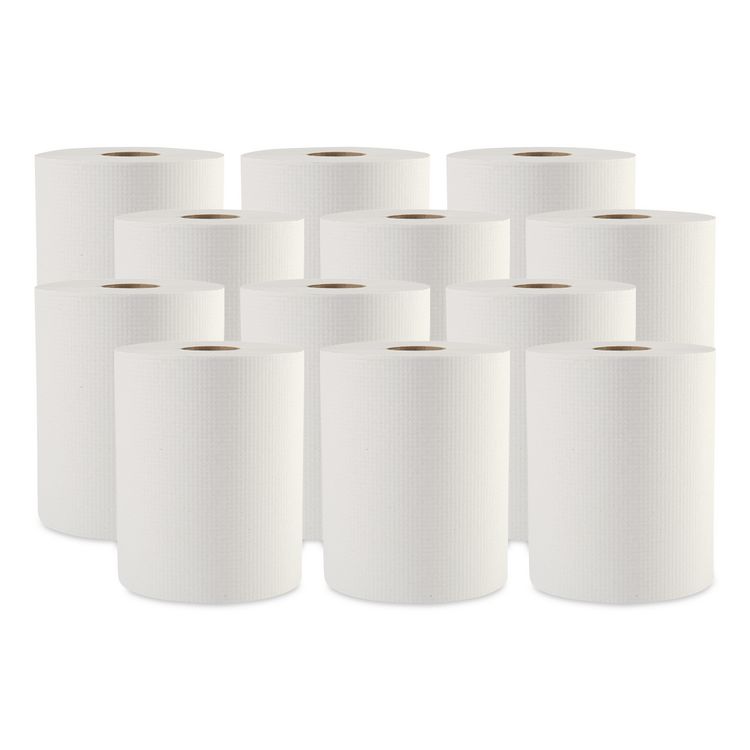Hardwound Paper Towels, 1-Ply, 8" x 600 ft, White, 2" Core, 12 Rolls/Carton