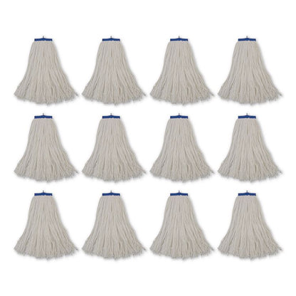 Cut-End Lie-Flat Wet Mop Head, Rayon, 16 oz, White, 12/Carton