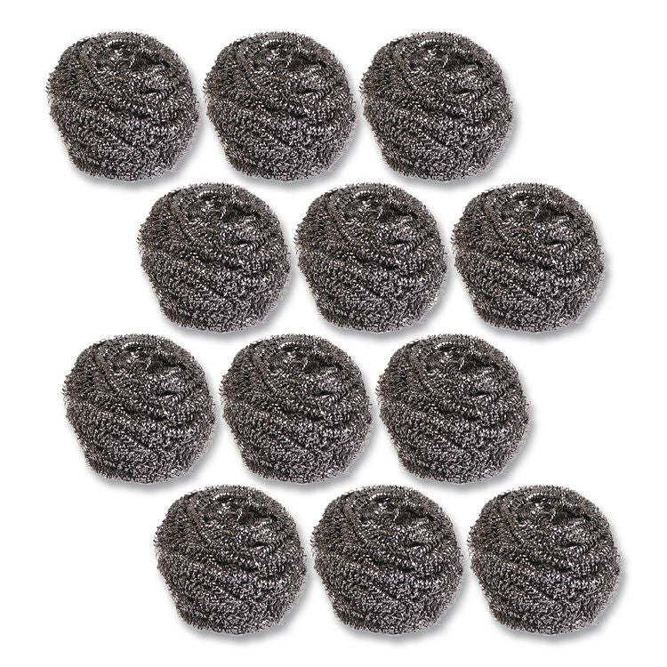 Stainless Steel Scrubber, Large Size, 2.5 x 2.75, Steel Gray, 12/Carton