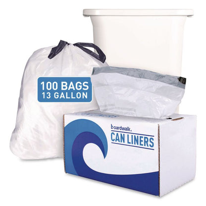 Drawstring Kitchen Bags/Liners, Drawstring, 13 gal, 24" x 28", White, 50 Bags/Roll, 2 Rolls/Carton