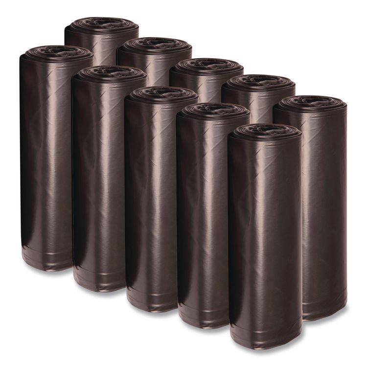 Recycled Low-Density Polyethylene Can Liners, 56 gal, 1.2 mil, 43" x 47", Black, Perforated, 10 Bags/Roll, 10 Rolls/Carton