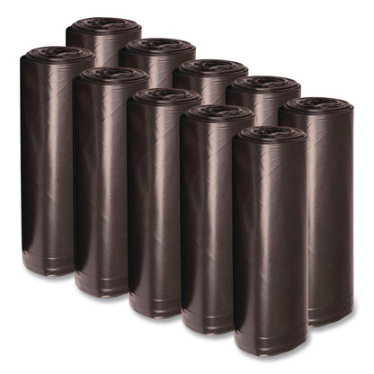 Recycled Low-Density Polyethylene Can Liners, 60 gal, 1.6 mil, 38" x 58", Black, Perforated, 10 Bags/Roll, 10 Rolls/Carton