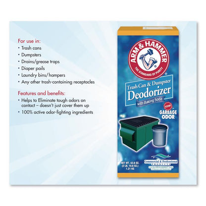 Trash Can and Dumpster Deodorizer with Baking Soda, Sprinkle Top, Original, Powder, 42.6 oz Box, 9/Carton