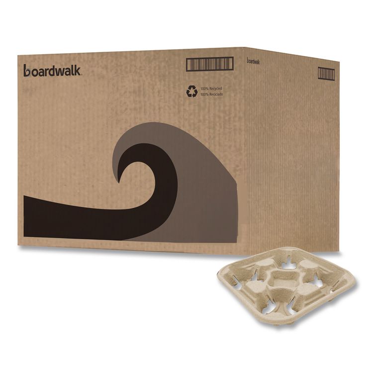 Cup Carrier Tray, 8 oz to 32 oz, Four Cups, Kraft, 300/Carton