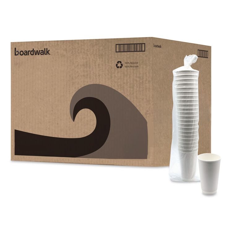 Paper Hot Cups, Double-Walled, 16 oz, White, 500/Carton