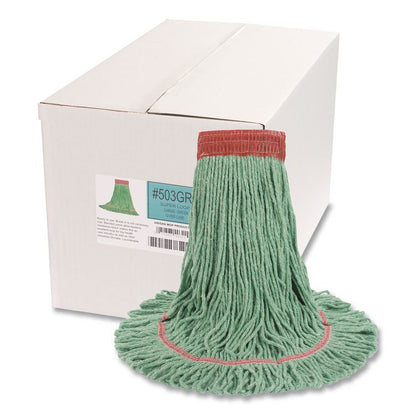 Super Loop Wet Mop Head, Cotton/Synthetic Fiber, 5" Headband, Large Size, Green, 12/Carton