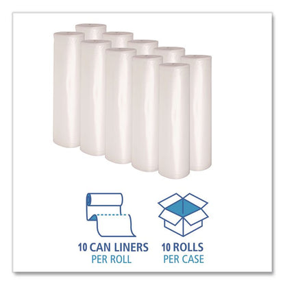 Recycled Low-Density Polyethylene Can Liners, 33 gal, 1.4 mil, 33" x 39", Clear, Perforated, 10 Bags/Roll, 10 Rolls/Carton