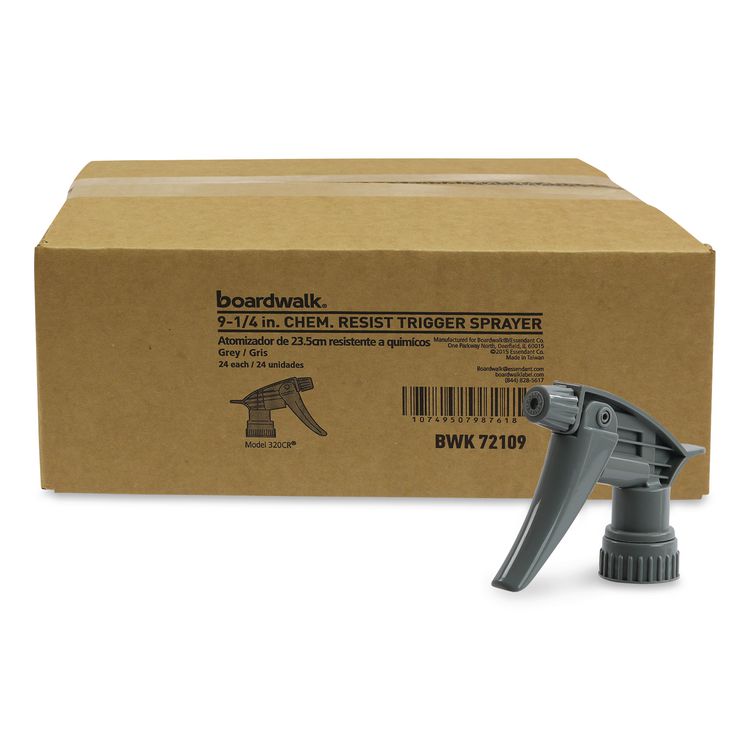 Chemical-Resistant Trigger Sprayer 320CR, Fits 16 to 24 oz Bottles, 9.5" Tube, Gray, 24/Carton