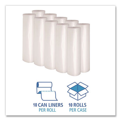 Recycled Low-Density Polyethylene Can Liners, 45 gal, 1.1 mil, 40" x 46", Clear, Perforated, 10 Bags/Roll, 10 Rolls/Carton