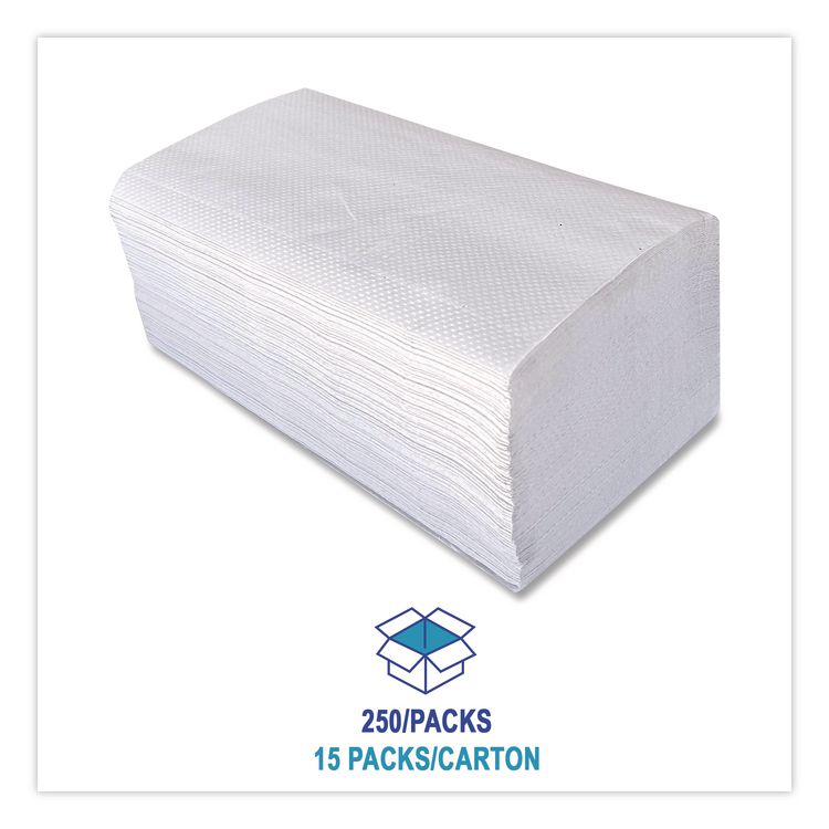 Boardwalk Green Single-Fold Towels, 1-Ply, 9.13 x 10.25, Natural White, 250/Pack, 16 Packs/Carton