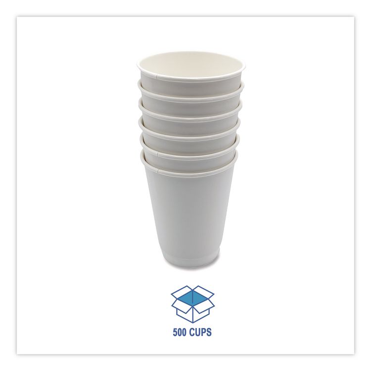 Paper Hot Cups, Double-Walled, 12 oz, White, 500/Carton
