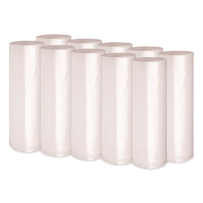 Recycled Low-Density Polyethylene Can Liners, 60 gal, 1.4 mil, 38" x 58", Clear, Perforated, 10 Bags/Roll, 10 Rolls/Carton