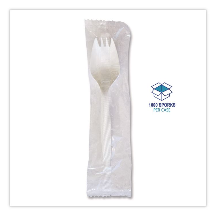 Mediumweight Wrapped Polypropylene Cutlery, Spork, Plastic, White, 1000/Carton