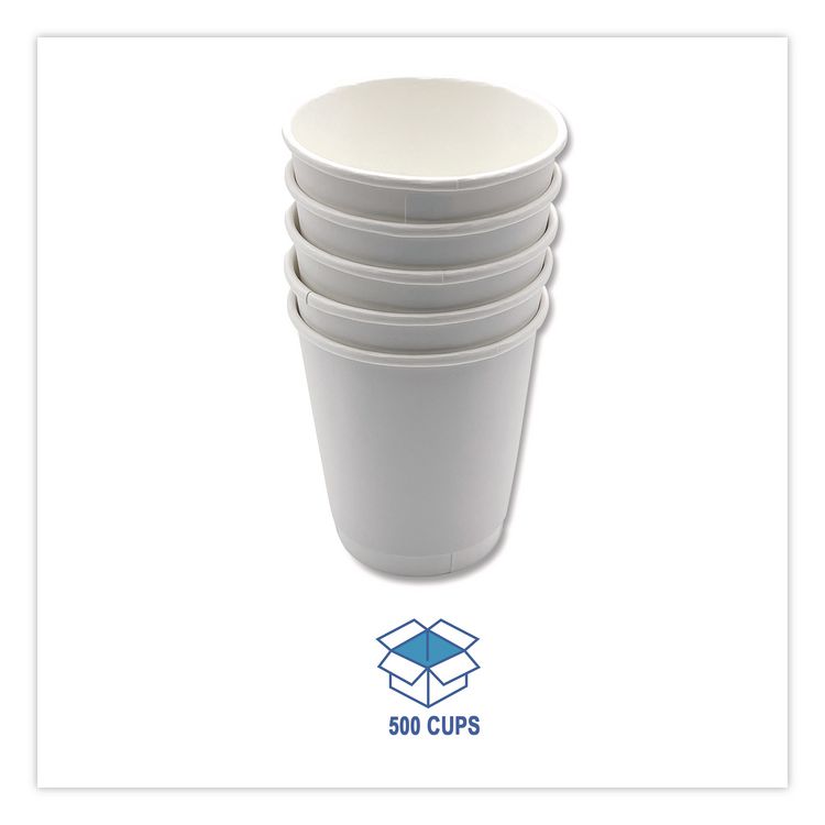Paper Hot Cups, Double-Walled, 10 oz, White, 500/Carton