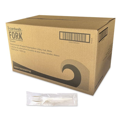Mediumweight Wrapped Polypropylene Cutlery, Fork, 5.51", Plastic, White, 1,000/Carton