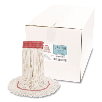 Super Loop Wet Mop Head, Cotton/Synthetic Fiber, 5" Headband, Large Size, White, 12/Carton