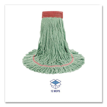 Super Loop Wet Mop Head, Cotton/Synthetic Fiber, 5" Headband, Large Size, Green, 12/Carton