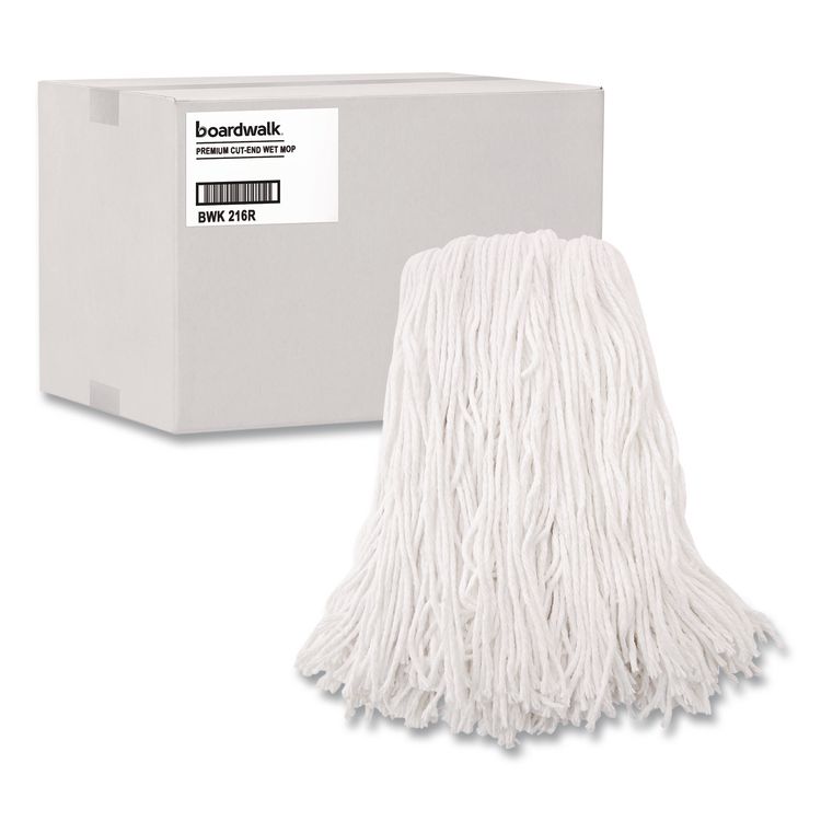 Premium Cut-End Wet Mop Heads, Rayon, 16 oz, White, 12/Carton