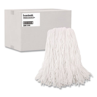 Premium Cut-End Wet Mop Heads, Rayon, 16 oz, White, 12/Carton