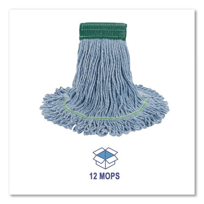 Super Loop Wet Mop Head, Cotton/Synthetic Fiber, 5" Headband, Medium Size, Blue, 12/Carton