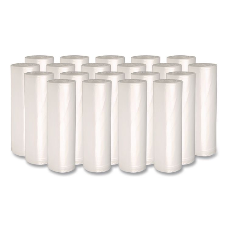 High-Density Can Liners, 10 gal, 6 mic, 24" x 23", Natural, Perforated Roll, 50 Bags/Roll, 20 Rolls/Carton