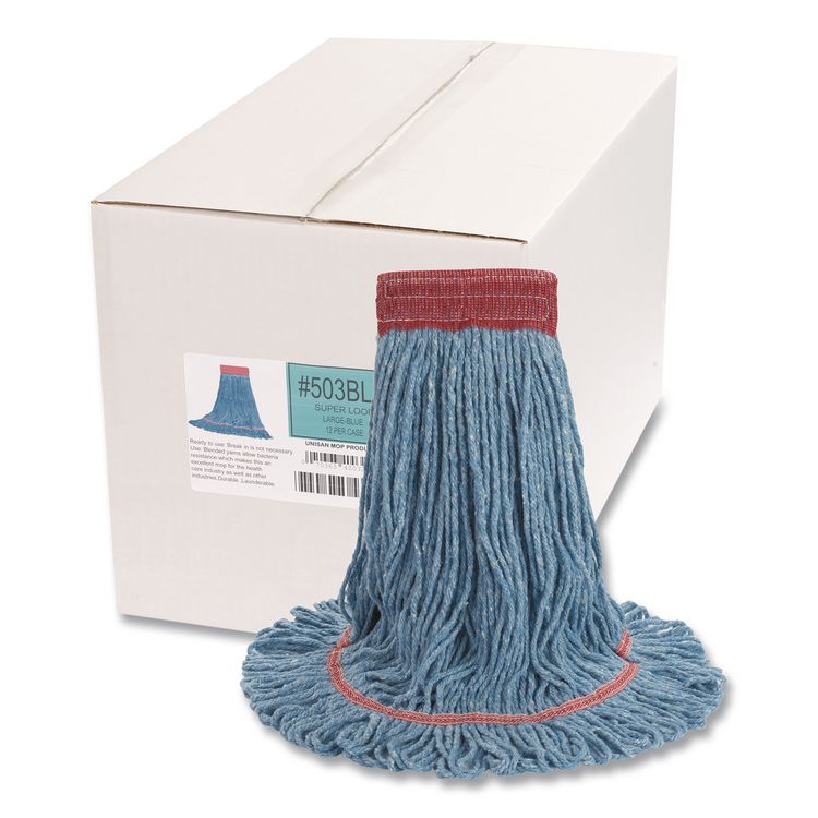 Super Loop Wet Mop Head, Cotton/Synthetic Fiber, 5" Headband, Large Size, Blue, 12/Carton