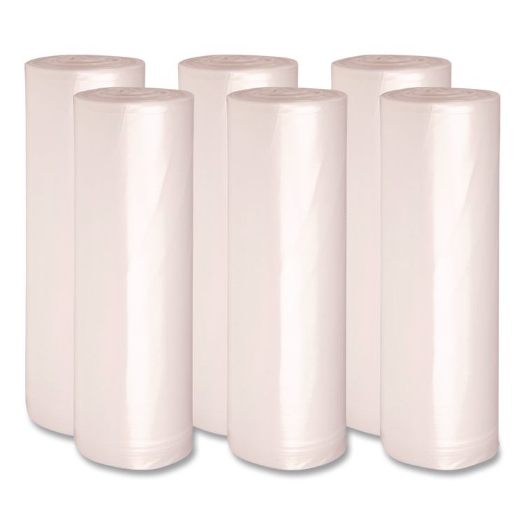 High-Density Can Liners, 60 gal, 19 mic, 38" x 58", Natural, Perforated Roll, 25 Bags/Roll, 6 Rolls/Carton