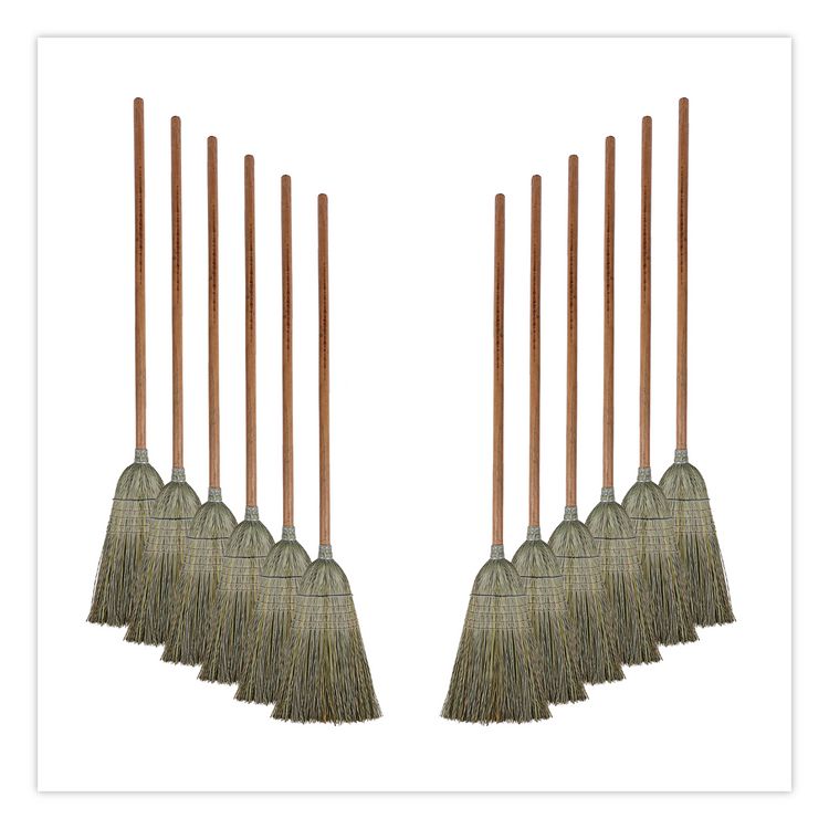 Warehouse Broom, Yucca Corn Fiber Bristles, 56" Overalll Length, Natural, 12/Carton