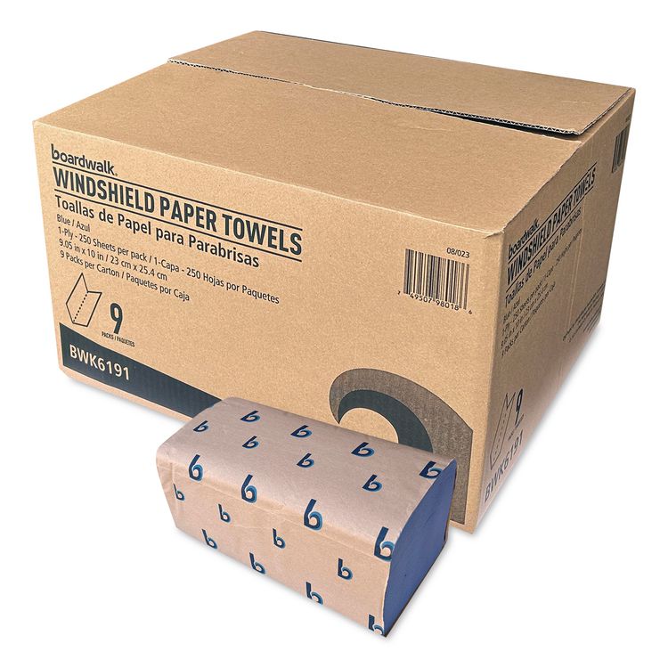 Windshield Paper Towels, 9.05 x 10, Blue, 250/Pack, 9 Packs/Carton
