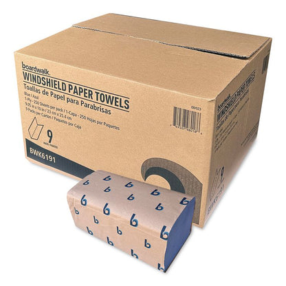 Windshield Paper Towels, 9.05 x 10, Blue, 250/Pack, 9 Packs/Carton