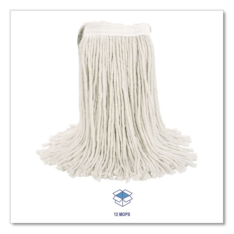 Cut-End Wet Mop Head, Cotton, White, #20, 12/Carton