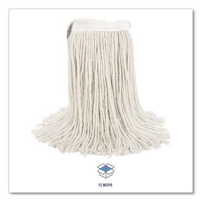 Cut-End Wet Mop Head, Cotton, White, #20, 12/Carton