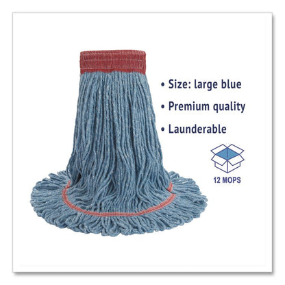 Super Loop Wet Mop Head, Cotton/Synthetic Fiber, 5" Headband, Large Size, Blue, 12/Carton