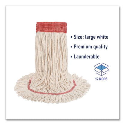 Super Loop Wet Mop Head, Cotton/Synthetic Fiber, 5" Headband, Large Size, White, 12/Carton