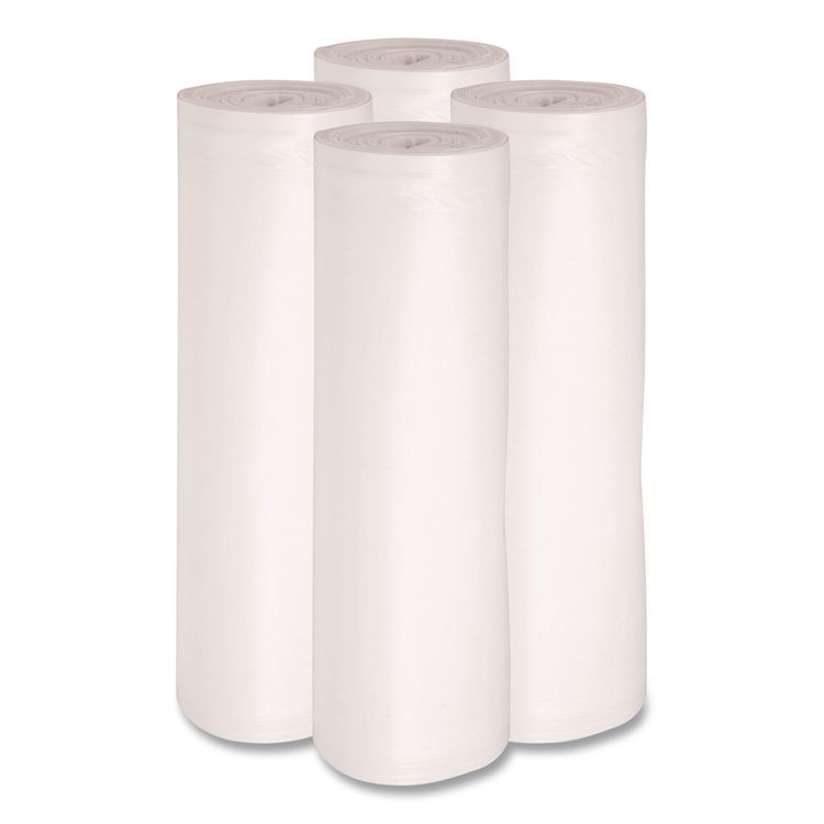 Low-Density Waste Can Liners, 60 gal, 0.6 mil, 38" x 58", White, Perforated Roll, 25 Bags/Roll, 4 Rolls/Carton