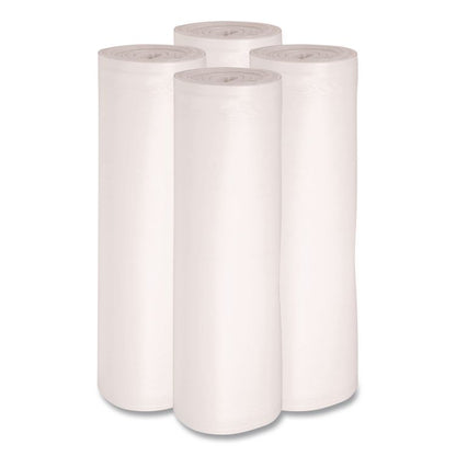 Low-Density Waste Can Liners, 60 gal, 0.6 mil, 38" x 58", White, Perforated Roll, 25 Bags/Roll, 4 Rolls/Carton