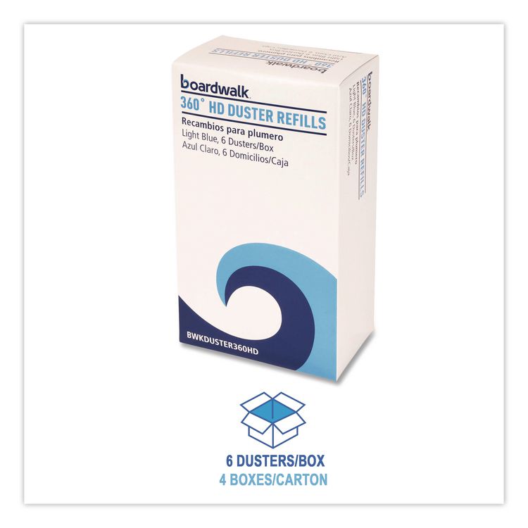 360 HD Duster Refills, Soft Fluffy Fibers, Light Blue, 6 Dusters/Box, 4 Boxes/Carton