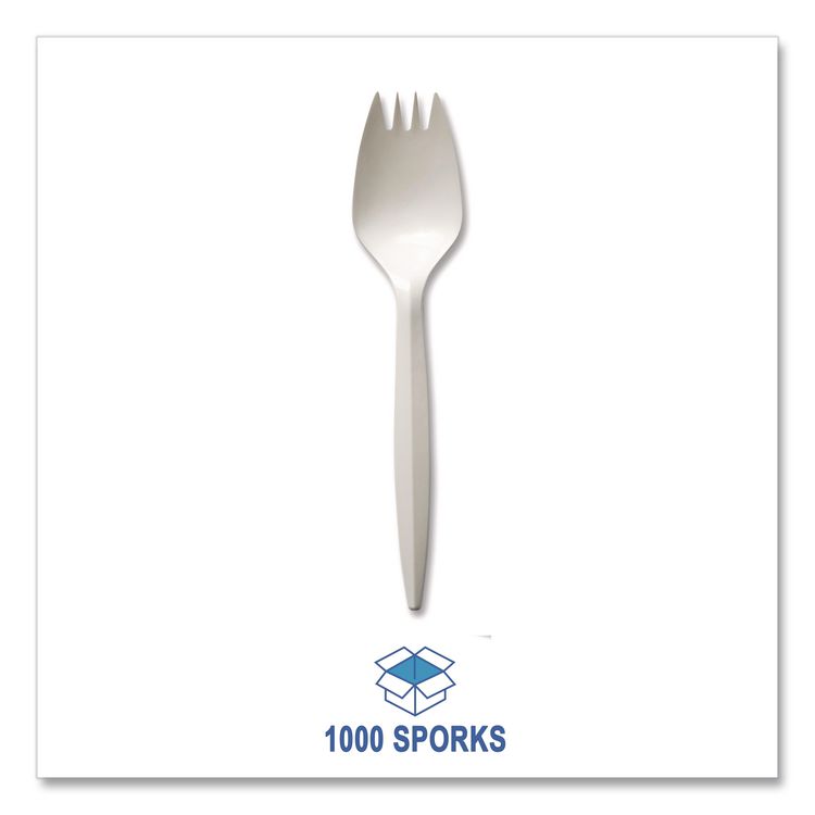 Mediumweight Polypropylene Cutlery, Spork, Plastic, White, 1000/Carton