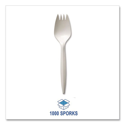 Mediumweight Polypropylene Cutlery, Spork, Plastic, White, 1000/Carton