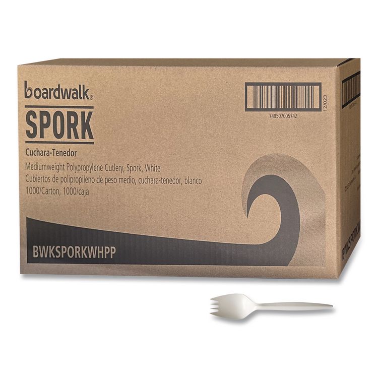 Mediumweight Polypropylene Cutlery, Spork, Plastic, White, 1000/Carton