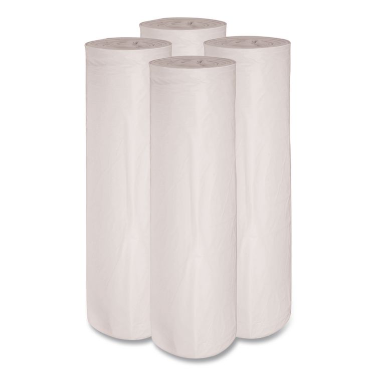 Low-Density Waste Can Liners, 45 gal, 0.6 mil, 40" x 46", White, Perforated Roll, 25 Bags/Roll, 4 Rolls/Carton