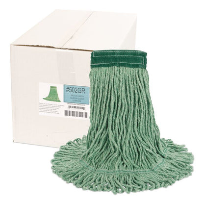 Super Loop Wet Mop Head, Cotton/Synthetic Fiber, 5" Headband, Medium Size, Green, 12/Carton