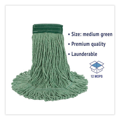 Super Loop Wet Mop Head, Cotton/Synthetic Fiber, 5" Headband, Medium Size, Green, 12/Carton
