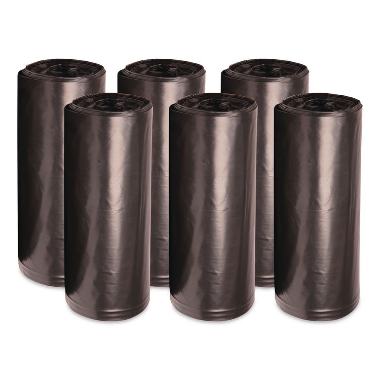 High-Density Can Liners, 56 gal, 19 mic, 43" x 47", Black, Perforated Roll, 25 Bags/Roll, 6 Rolls/Carton
