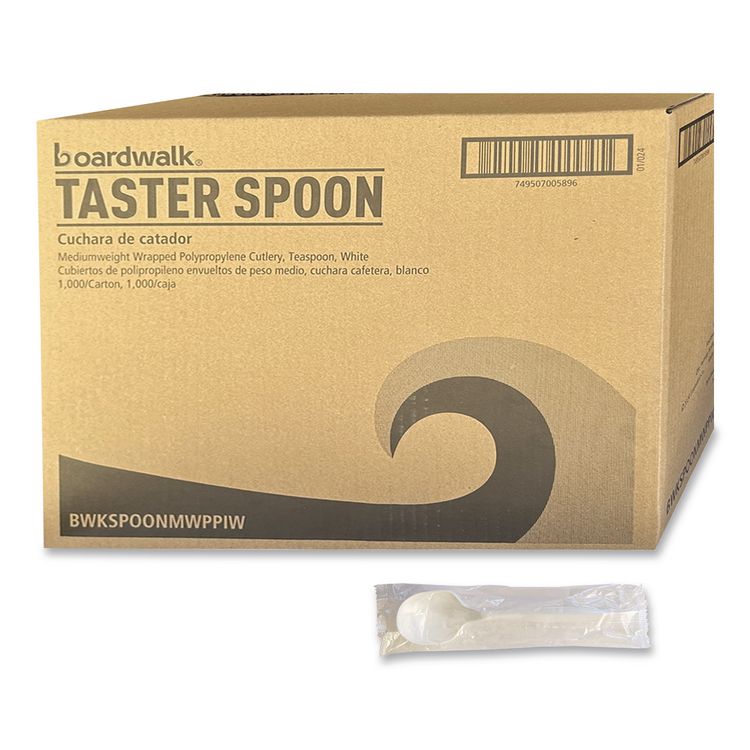 Mediumweight Wrapped Polypropylene Cutlery, Soup Spoon, 4.86", Plastic, White, 1,000/Carton