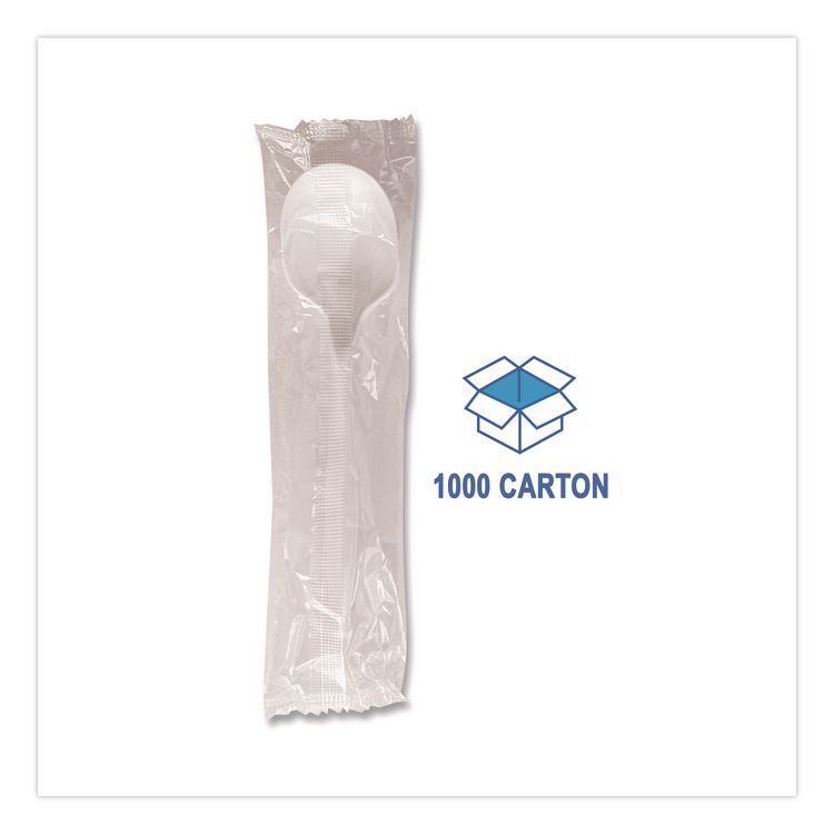 Mediumweight Wrapped Polypropylene Cutlery, Soup Spoon, 4.86", Plastic, White, 1,000/Carton
