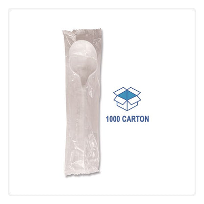 Mediumweight Wrapped Polypropylene Cutlery, Soup Spoon, 4.86", Plastic, White, 1,000/Carton