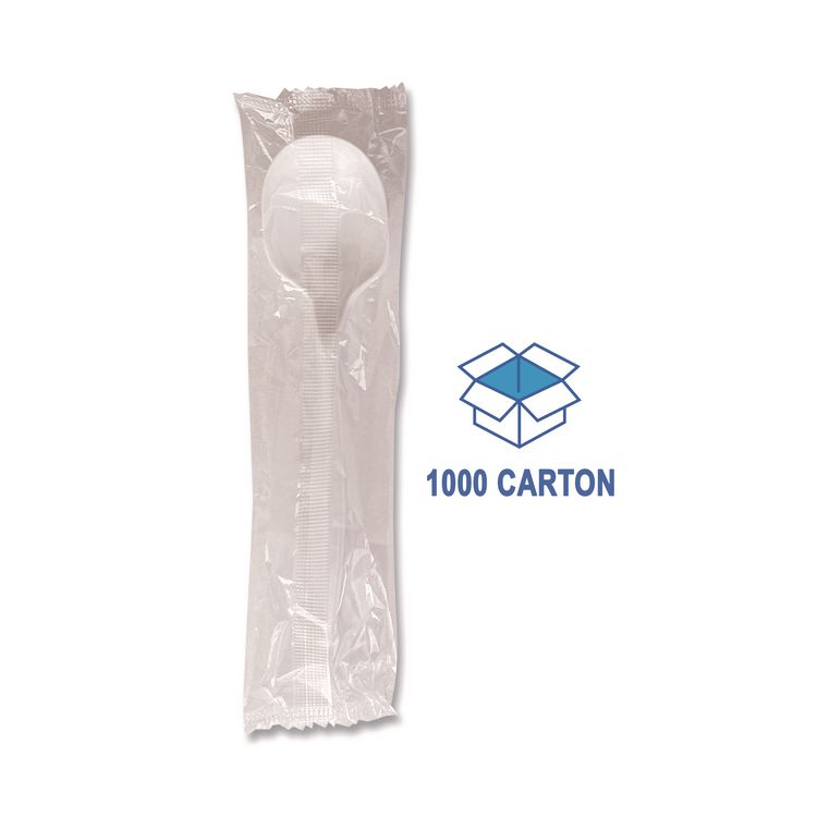 Mediumweight Wrapped Polypropylene Cutlery, Soup Spoon, 4.86", Plastic, White, 1,000/Carton
