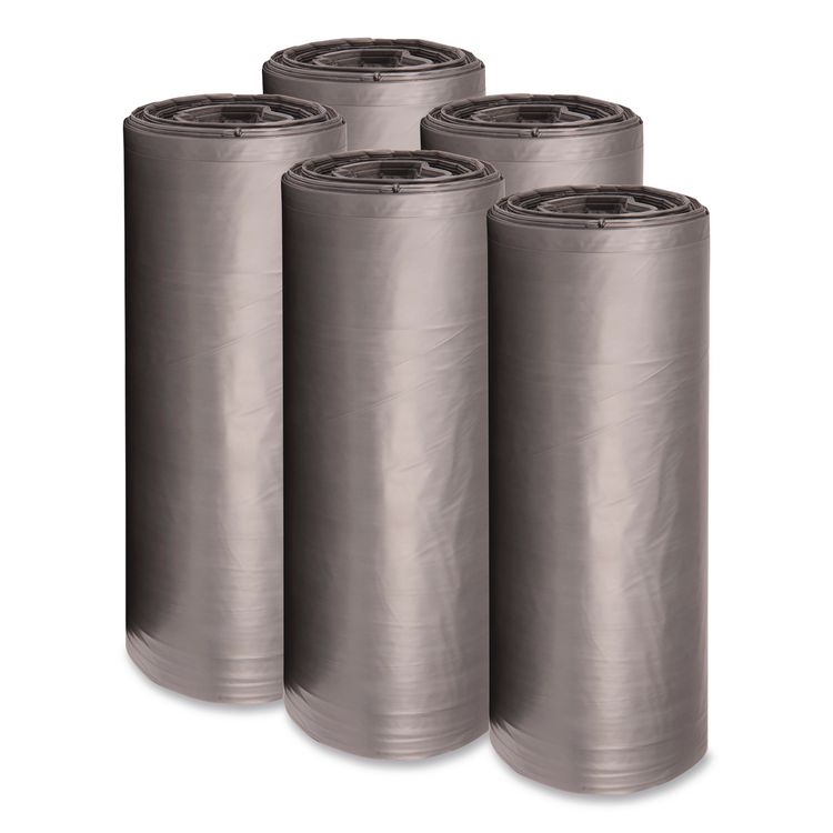 Low-Density Waste Can Liners, 56 gal, 1.1 mil, 43" x 47", Gray, Perforated Roll, 20 Bags/Roll, 5 Rolls/Carton